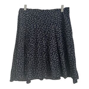 Vintage Laura Ashley Navy + White Floral Print Full Rayon Pleated Skirt Size 12